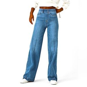 SPANX Shape Plus Size EveryWear Seamed-Front Wide Leg Cotton Denim Jeans Size 1X
